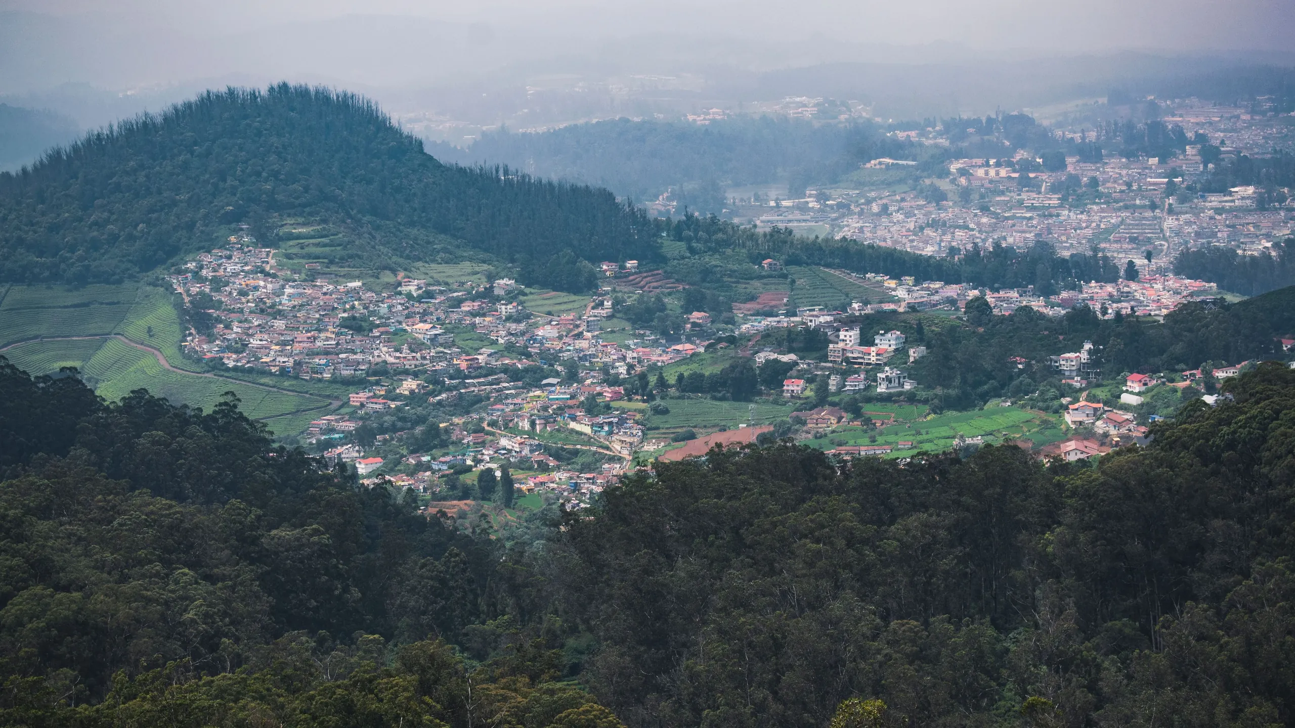 The Nilgiri hills and the town in the valley below, seen from above