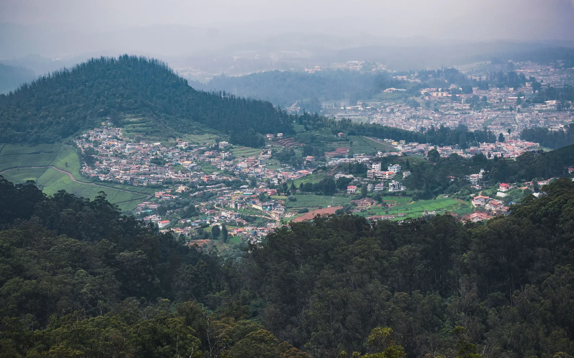 The Nilgiri hills and the town in the valley below, seen from above