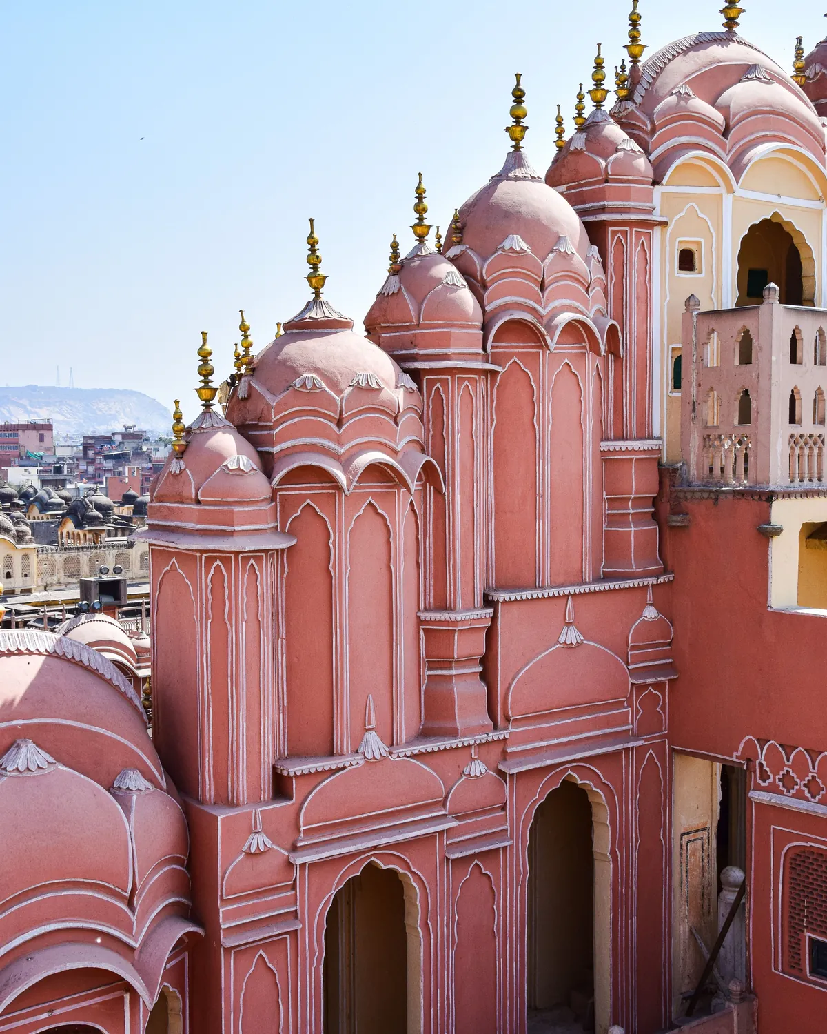 The pink arches and windows of Hawa Mahal, Jaipur