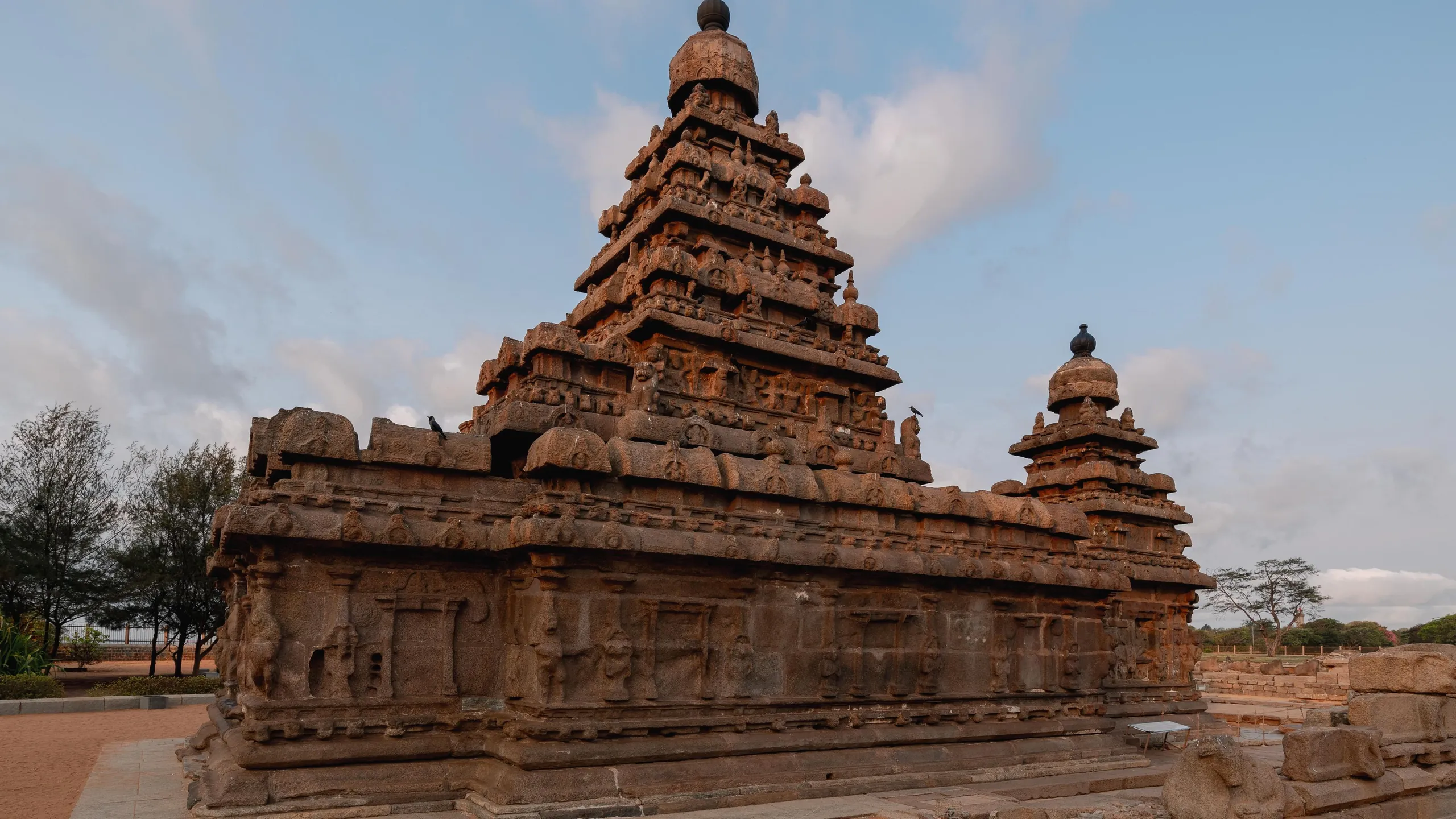 The Shore Temple at Mahabalipuram, the sea behind it